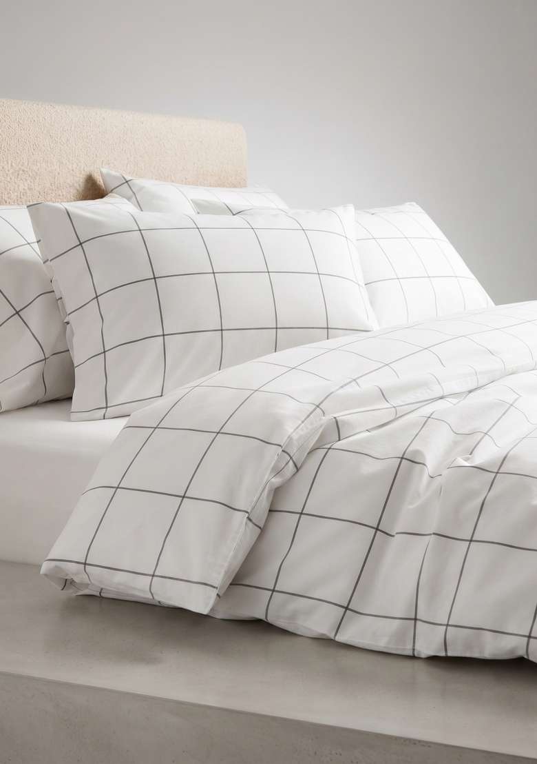 White And Black Organic Cotton Checked Sham Sets - Indya