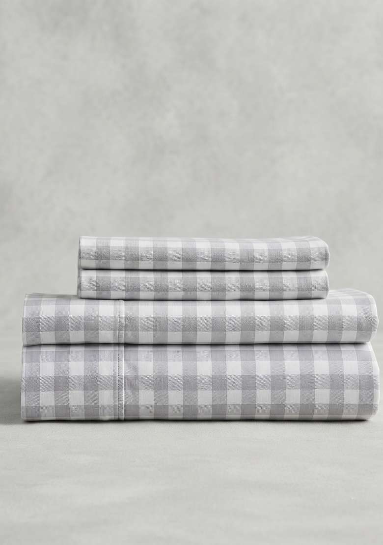 Blue Organic Cotton Gingam Checked Sheet Sets - Indya