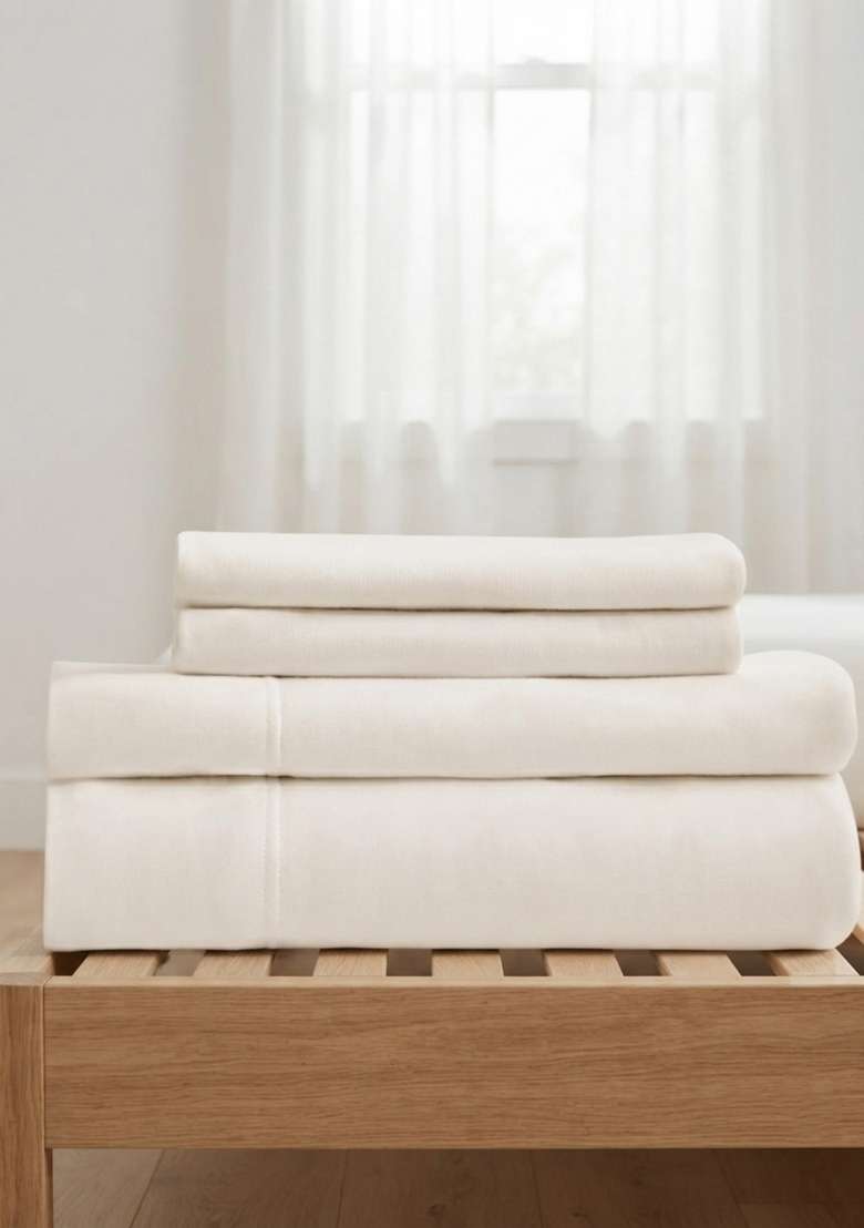 Ivory Organic Cotton Jersey Solid Sheet Sets - Indya