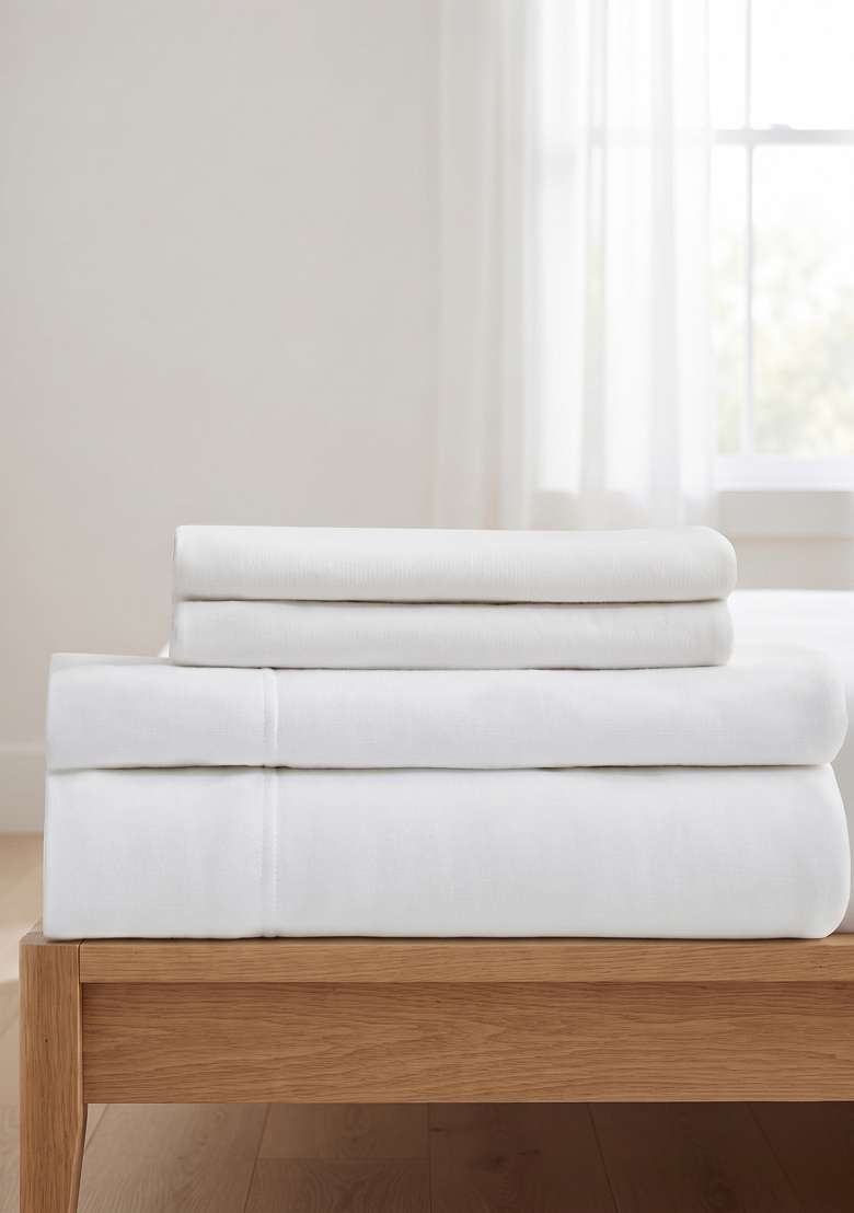 White Organic Cotton Jersey Solid Sheet Sets - Indya