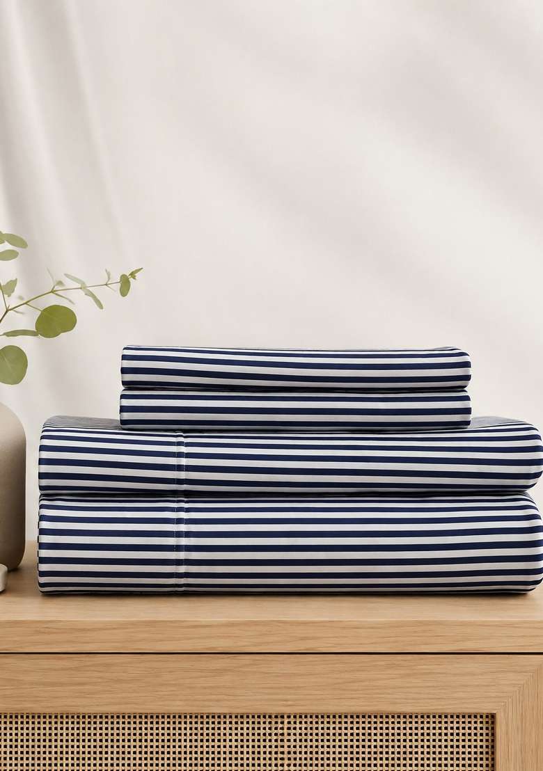 Black And White Organic Cotton Stripes Sheet Sets - Indya