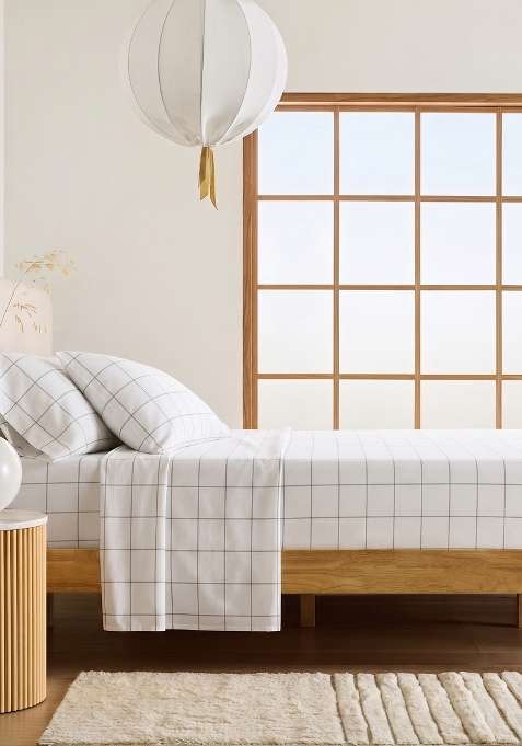 White With Black Lines Organic Cotton Checked Sheet Sets