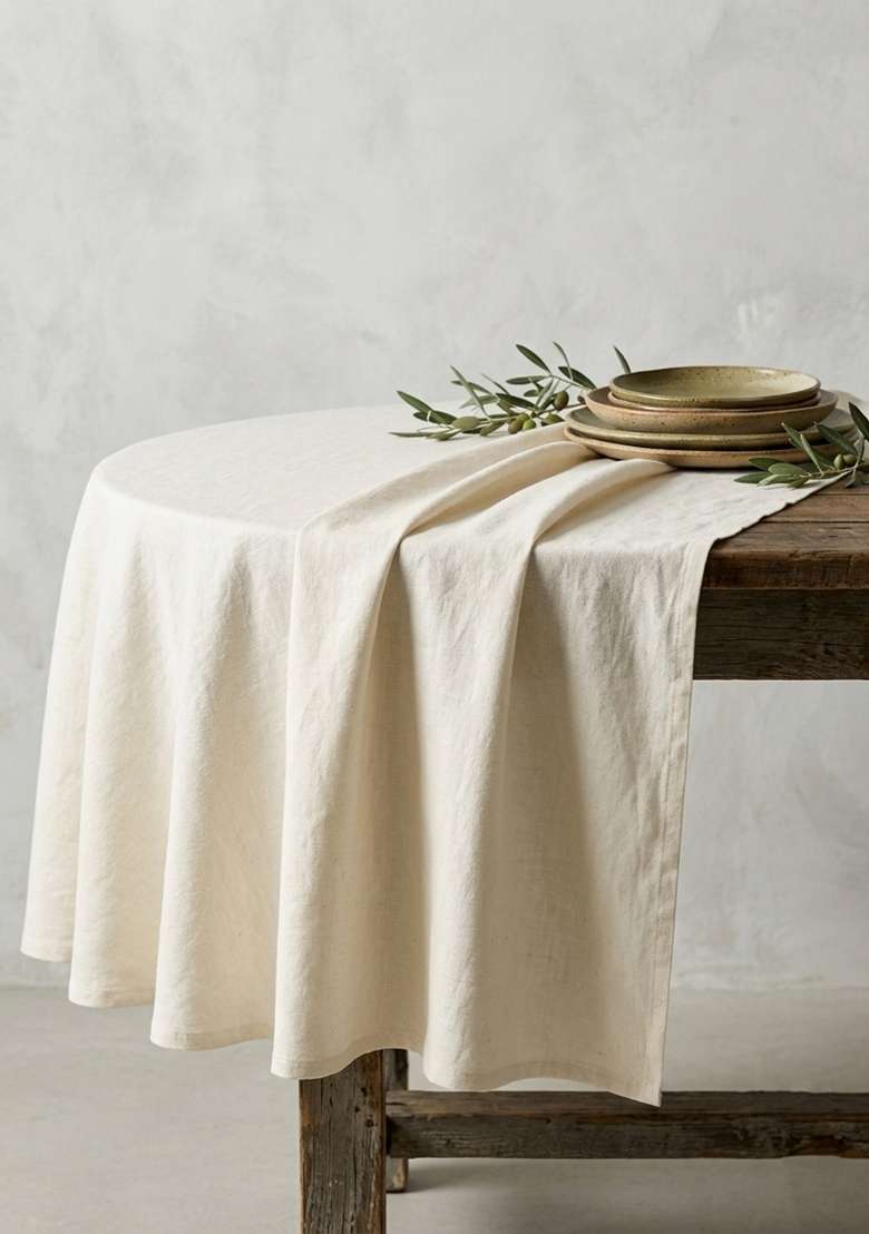 Ivory 100% Linen Solid Table Covers - Indya