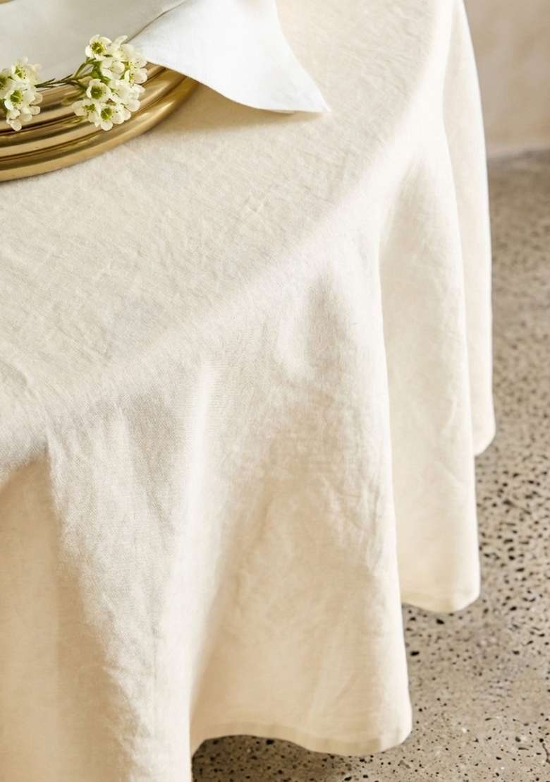 Ivory 100% Linen Solid Table Covers - Indya