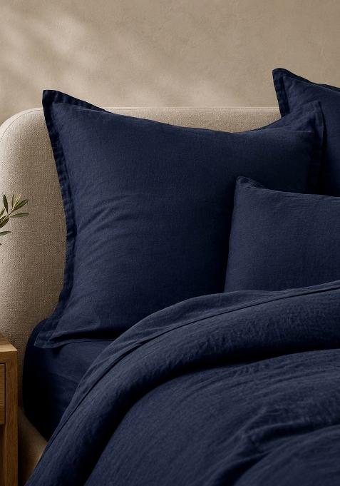Navy 100% Linen European Linen Sham Set