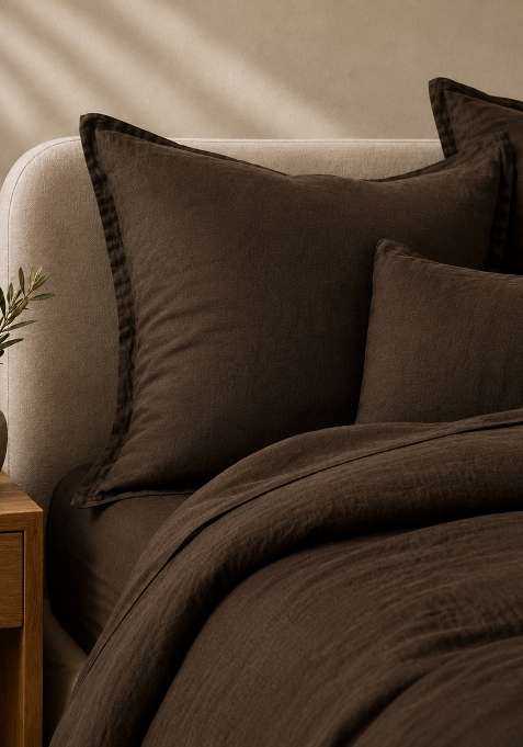 Coffee 100% Linen European Linen Sham Set