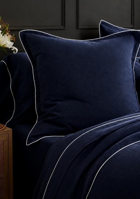 Navy 100% Linen European Linen Piped Euro Sham
