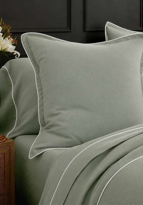 Olive 100% Linen European Linen Piped Euro Sham