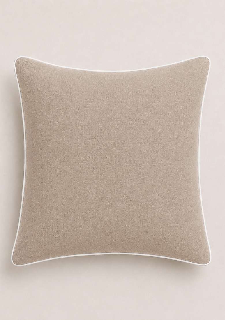 Tan European Linen Piped Euro Sham - Indya
