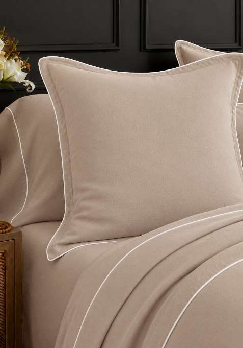 Tan 100% Linen European Linen Piped Euro Sham