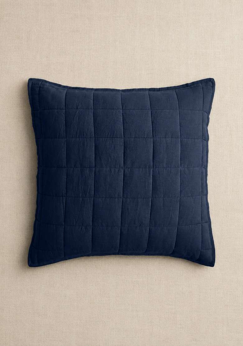 Navy European Linen Quilted Euro Sham - Indya