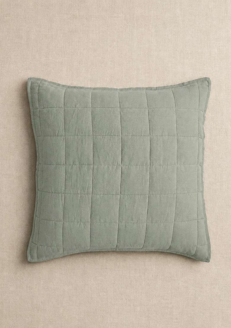Olive European Linen Quilted Euro Sham - Indya