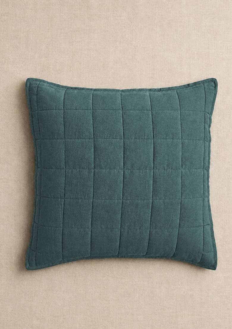 Aqua European Linen Quilted Euro Sham - Indya