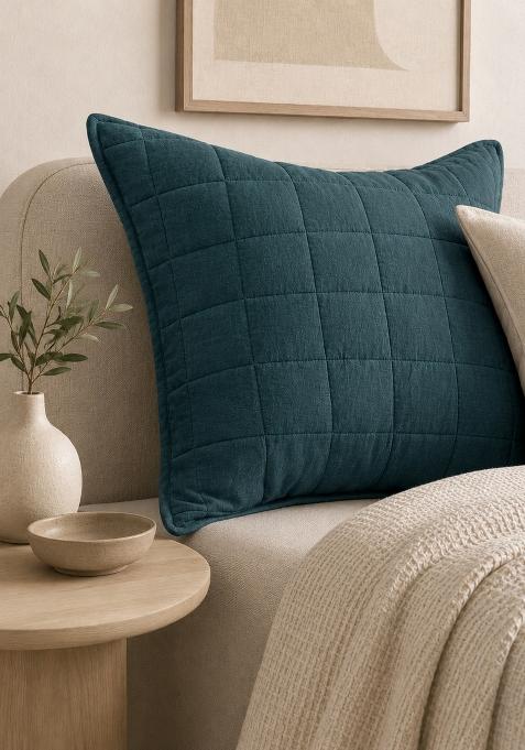 Aqua 100% Linen European Linen Quilted Sham Set