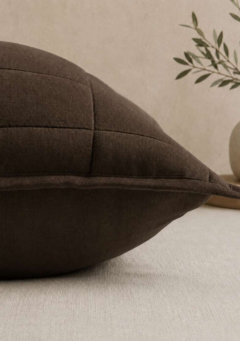 Coffee European Linen Quilted Euro Sham - Indya