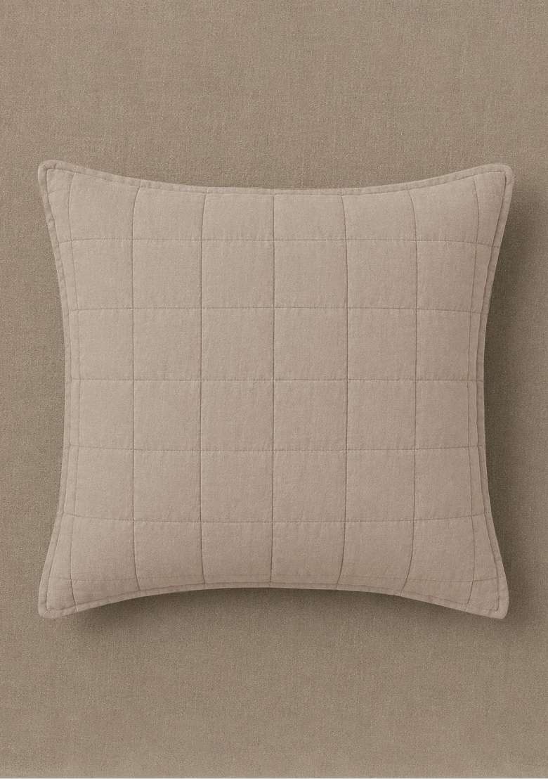 Tan European Linen Quilted Euro Sham - Indya