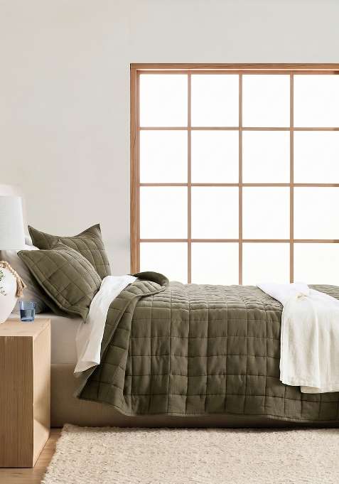 Olive 100% Linen European Linen Quilt
