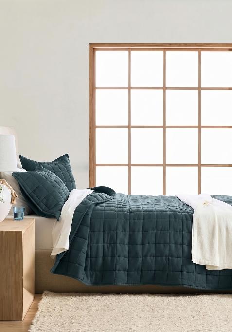 Aqua 100% Linen European Linen Quilt