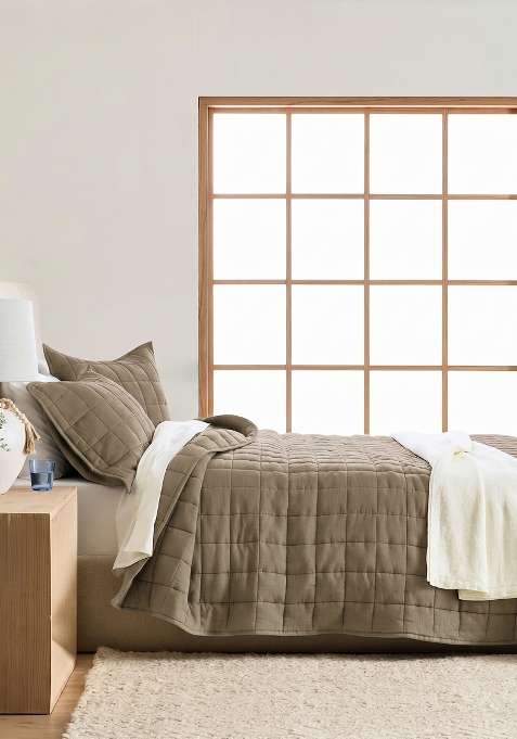 Tan 100% Linen European Linen Quilt
