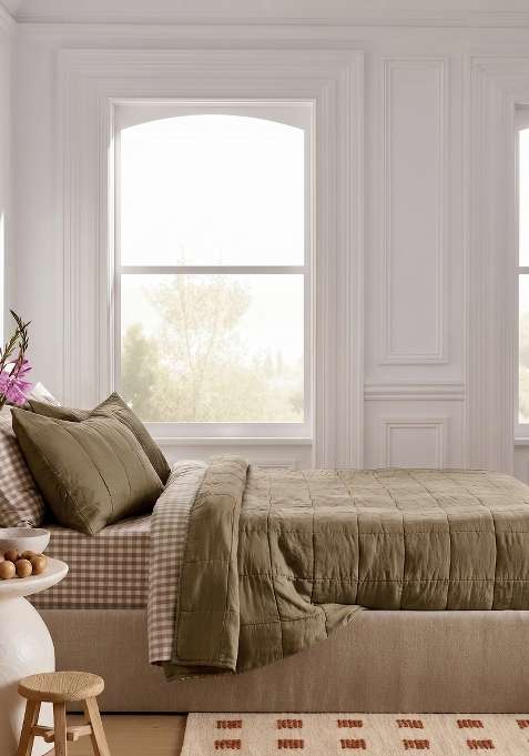 Tan 100% Linen Lightweight European Linen Box Quilt