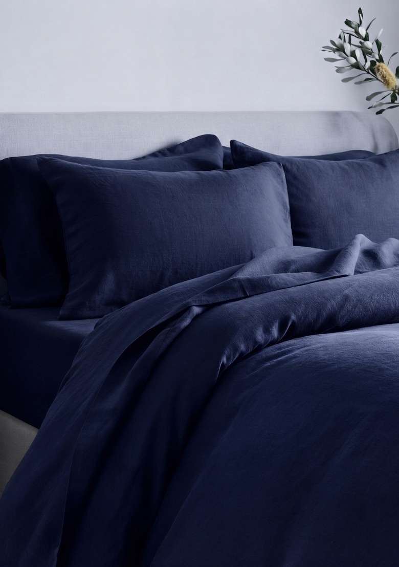 Navy European Linen Sham Set - Indya