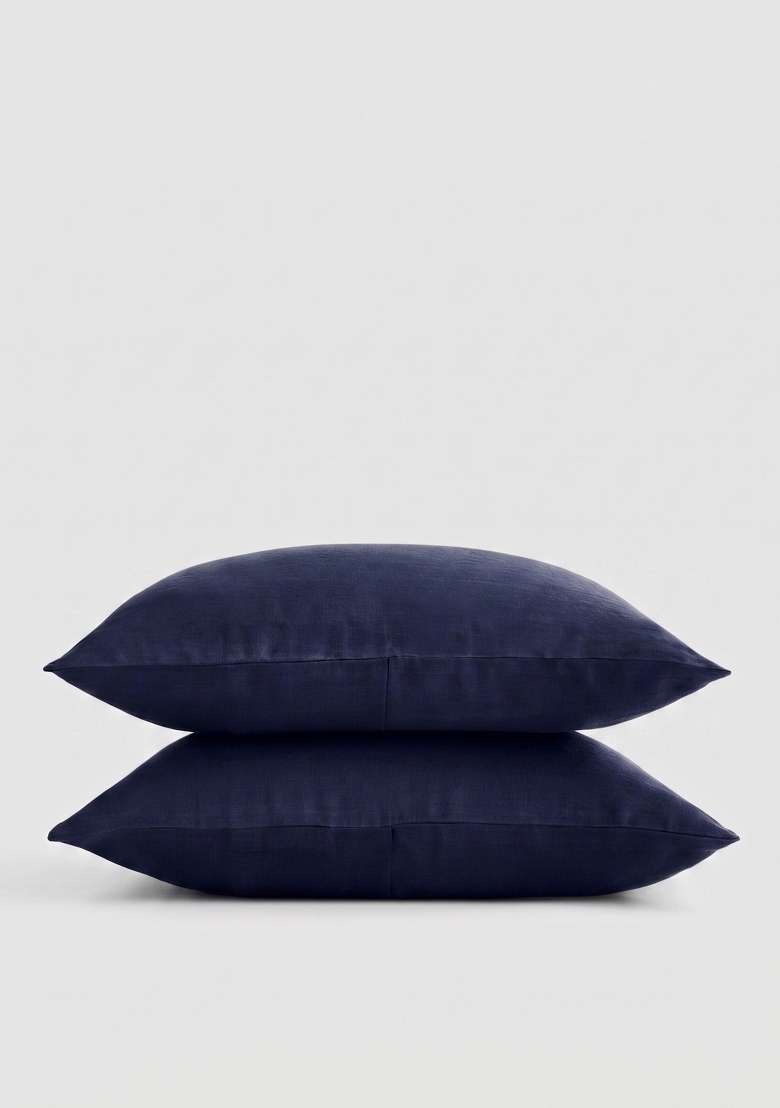 Navy European Linen Sham Set - Indya