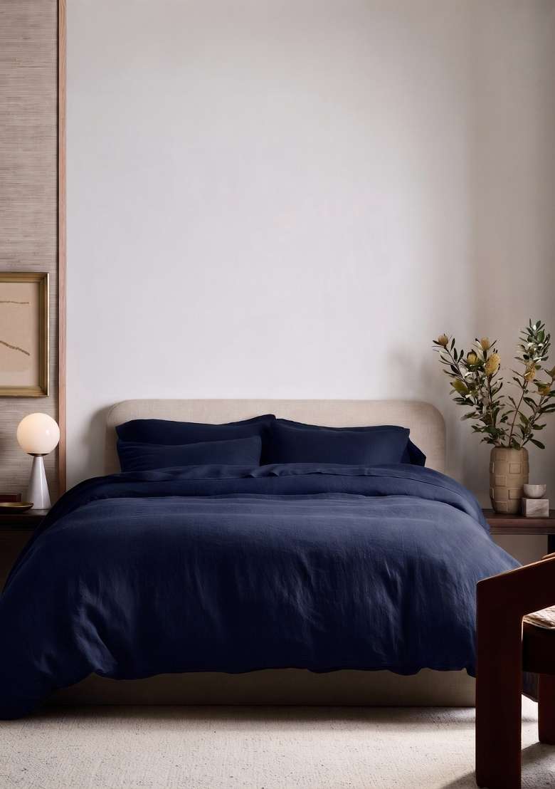 Navy European Linen Sham Set - Indya