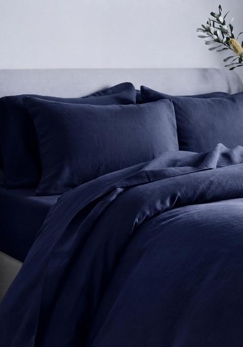 Navy 100% Linen European Linen Sham Set