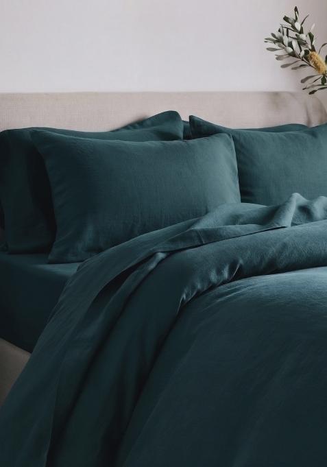 Aqua 100% Linen European Linen Sham Set