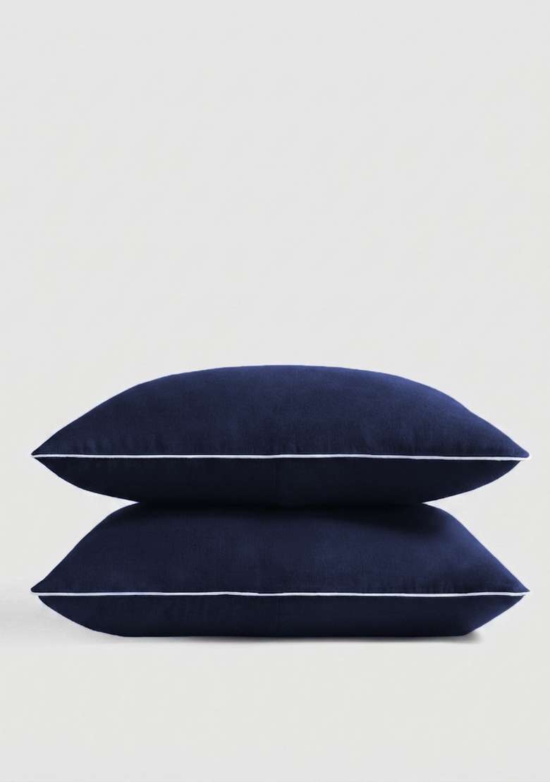 Navy European Linen Piped Pillowcase Set - Indya