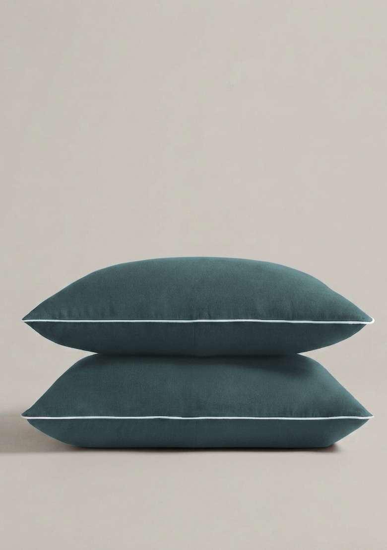 Aqua European Linen Piped Pillowcase Set - Indya