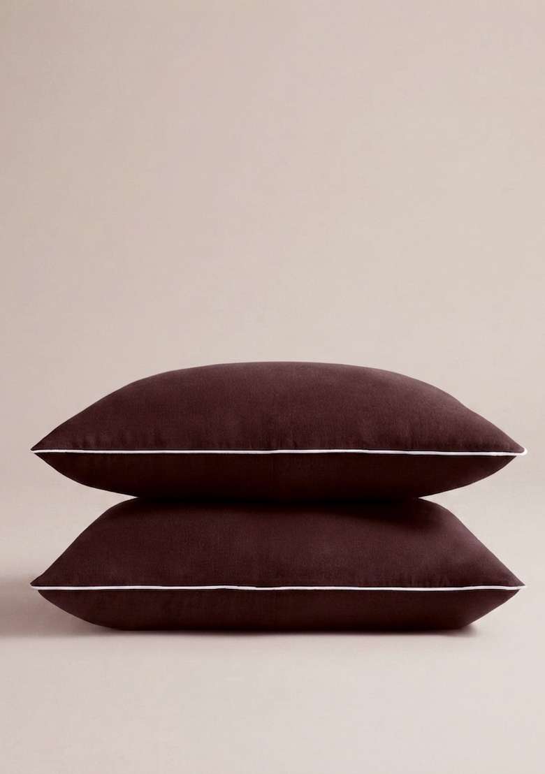 Coffeee European Linen Piped Pillowcase Set - Indya