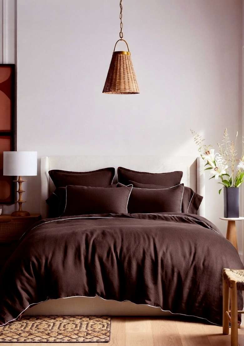 Coffeee European Linen Piped Pillowcase Set - Indya