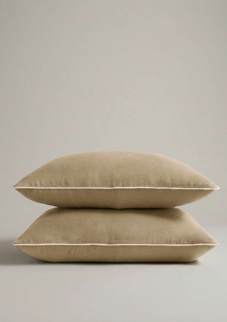 Tan European Linen Piped Pillowcase Set - Indya