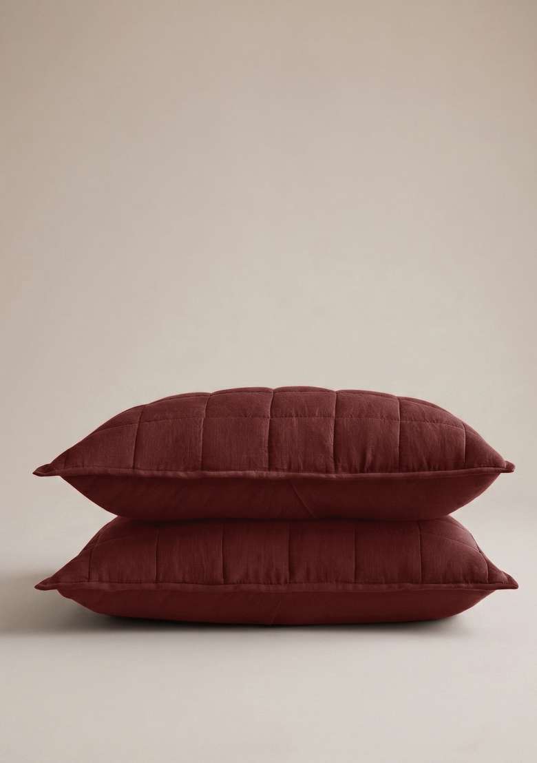 Berry European Linen Quilted Sham Set - Indya