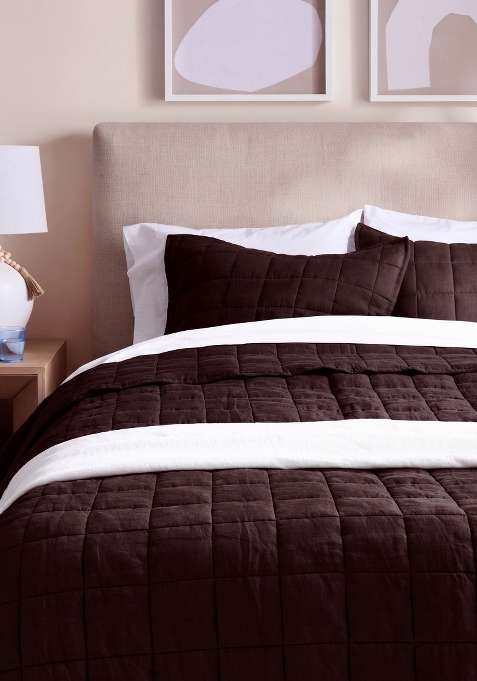 Coffeee 100% Linen European Linen Quilted Sham Set