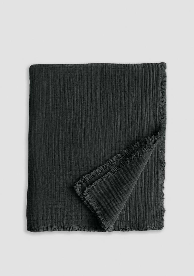 Charcoal Organic Cotton Gauze Throw - Indya