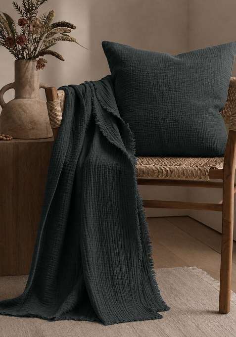 Anthracite Organic Cotton Gauze Throw