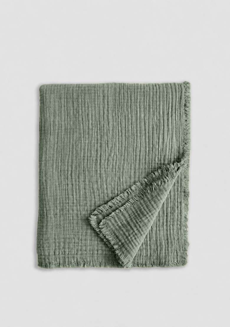 Dried Sage Organic Cotton Gauze Throw - Indya