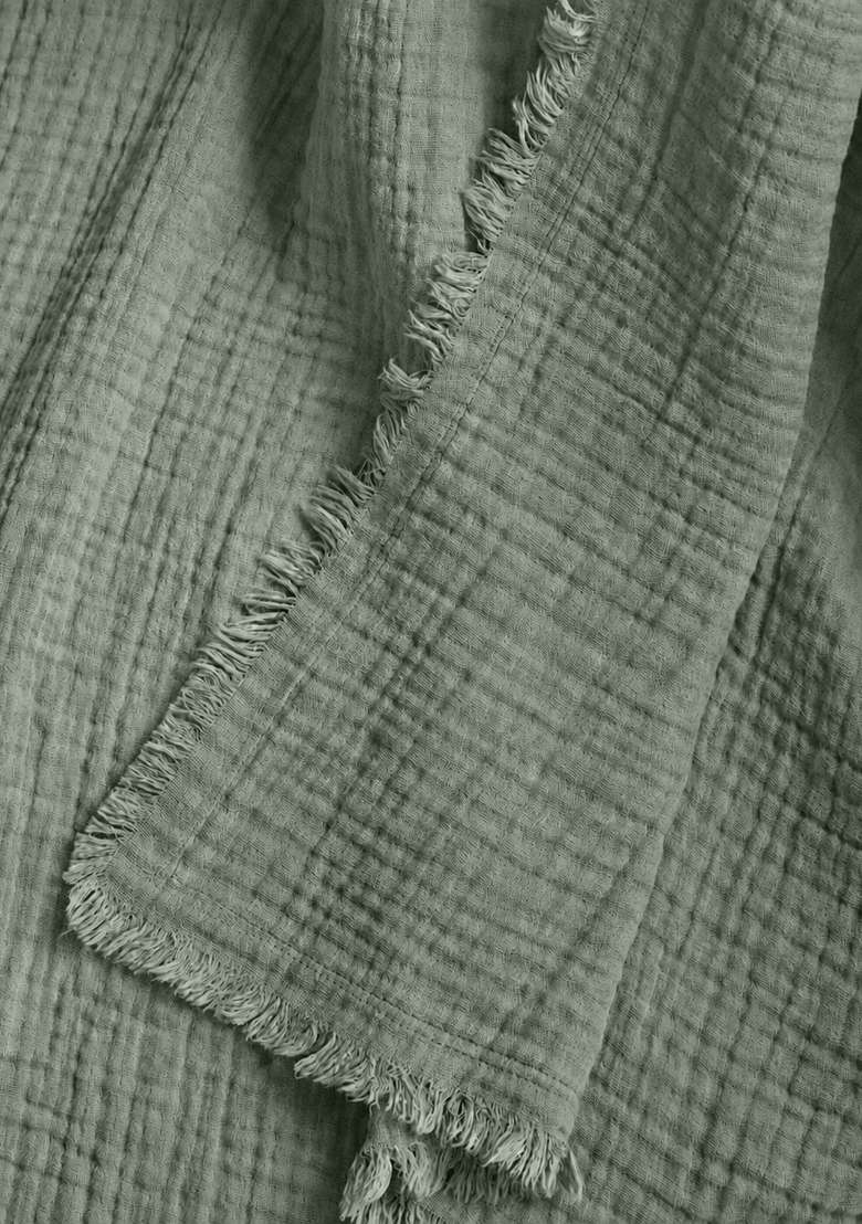 Dried Sage Organic Cotton Gauze Throw - Indya