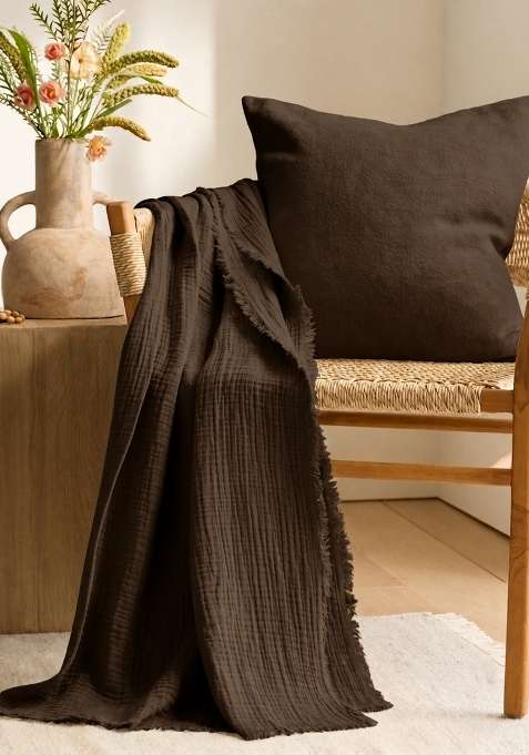 Coffee Brown Organic Cotton Gauze Throw