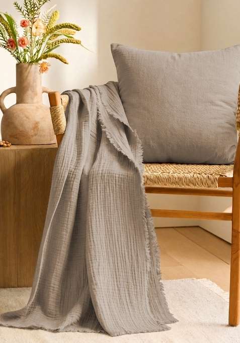 Beige Organic Cotton Gauze Throw