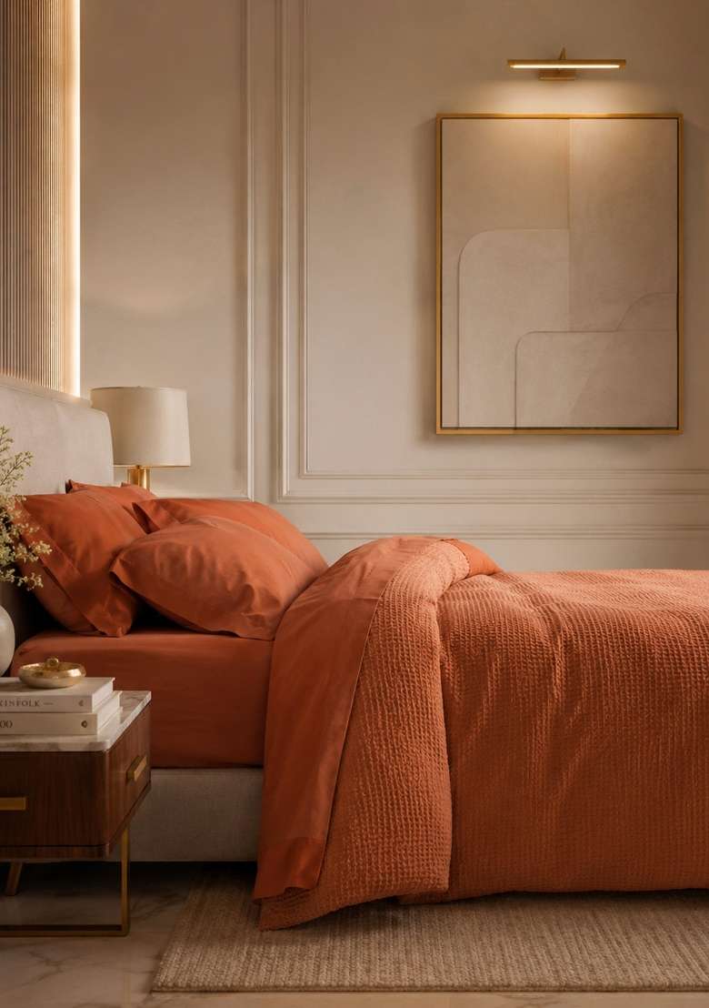Terracotta Organic Luxe Honeycomb Duvet Cover - Indya