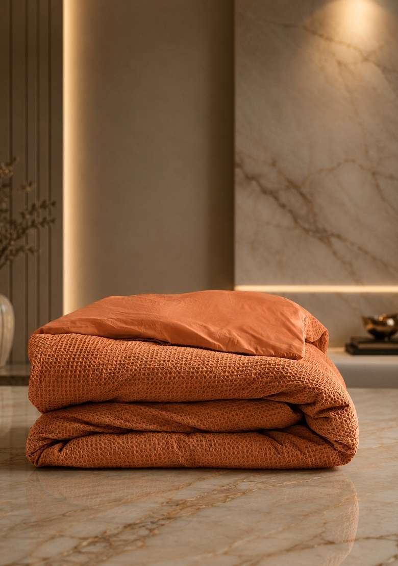 Terracotta Organic Luxe Honeycomb Duvet Cover - Indya