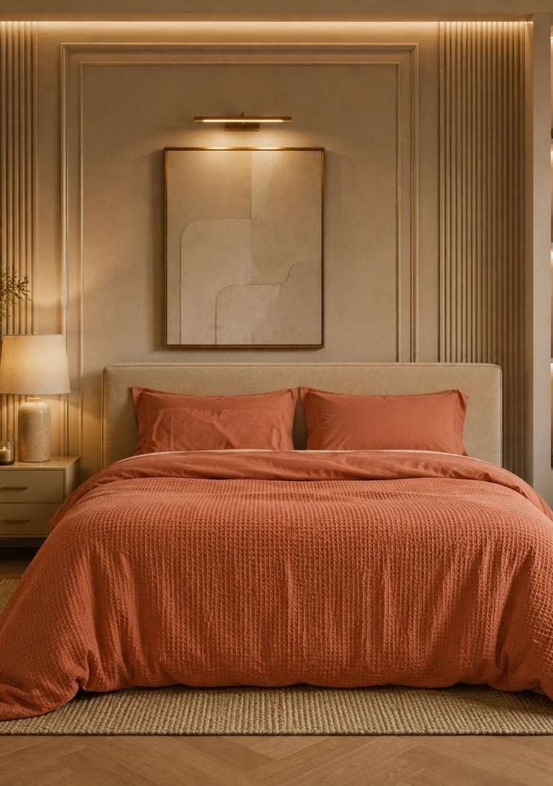 Terracotta Organic Luxe Honeycomb Duvet Cover - Indya