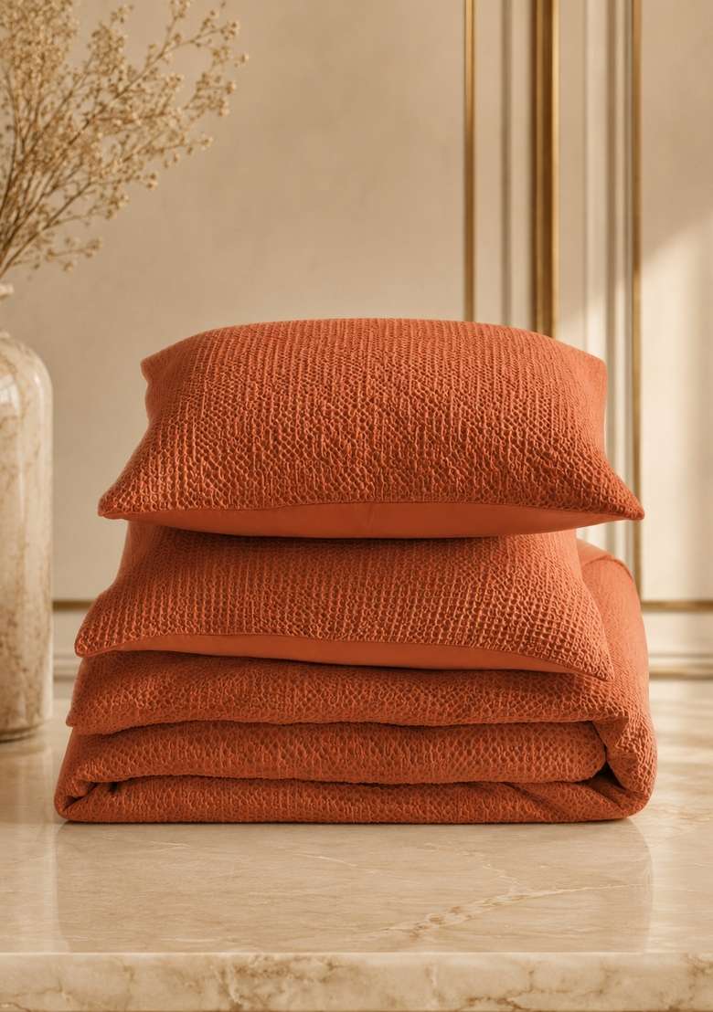 Terracotta Organic Luxe Honeycomb Duvet Cover Set - Indya