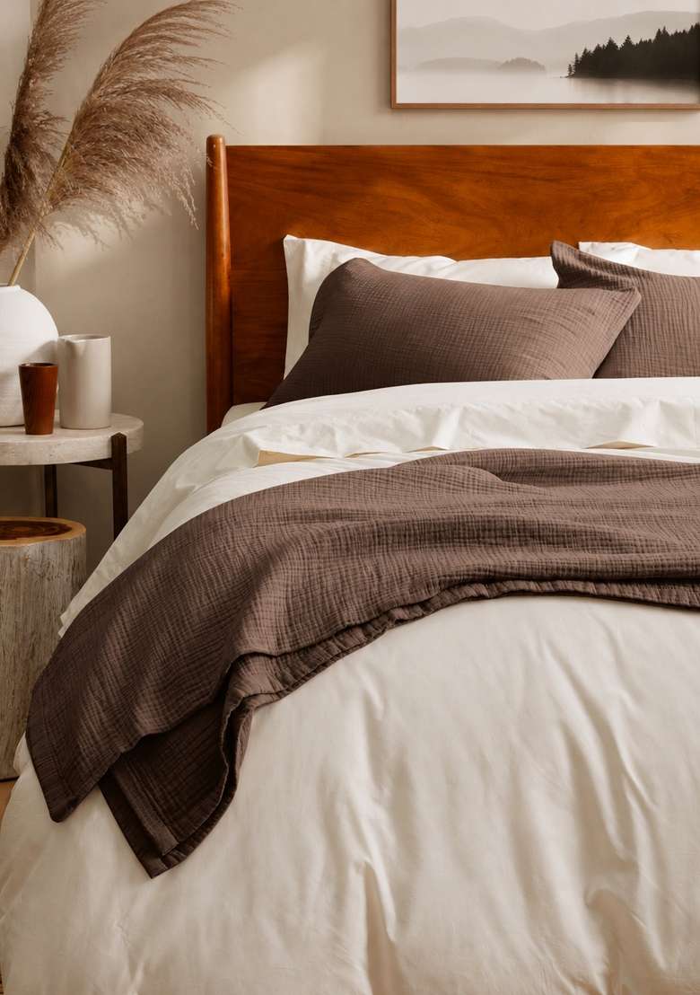 Chocolate Organic Cotton Gauze Blanket - Indya