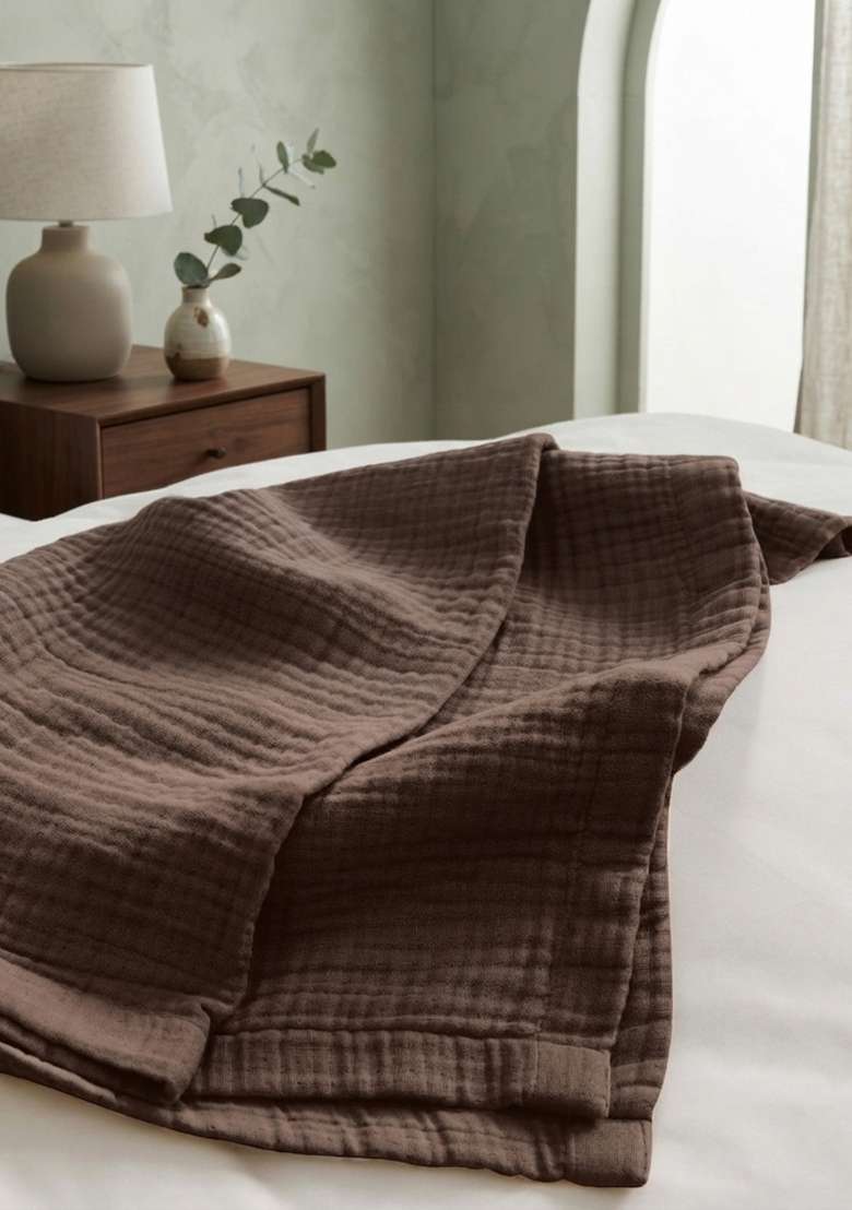 Chocolate Organic Cotton Gauze Blanket - Indya