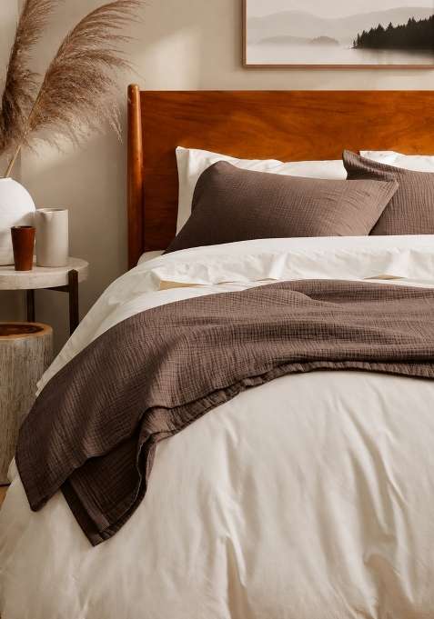 Coffee Brown Organic Cotton Gauze Blanket