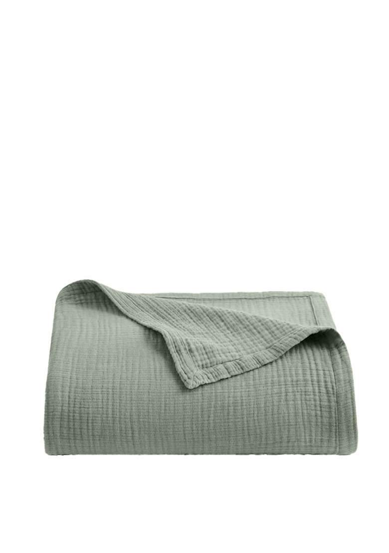 Dried Sage Organic Cotton Gauze Blanket - Indya